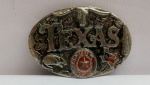 Fivela Cinto Texas, Peça Numerada 1601, datada de 1984, ricamente trabalhada; aprox. 9 x 6cm, executado em metal esmaltado