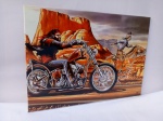 Placa Decorativa em Metal, Imagem Moto Custom em Paisagem Deserto U.S.A.; aprox. 40 x 29cm