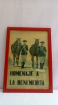 Quadro Emoldurado Militaria "Homenaje a La Benemerita"; aprox. 45,5 x 33,5cm, madeira/vidro