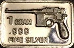 Barrinha de Prata pura 1 Grama Pistola Mauser
