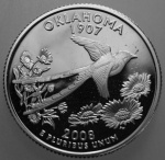 USA - Moeda - 25 Cents - "Série Estados" - 2008 - Oklahoma - Letra D - FC