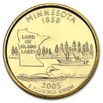 USA - Quarter Dolar - Banhada A Ouro 24k - 2006 - Minnesota - FC -  Letra P