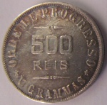 BRASIL - REPÚBLICA - 500 RÉIS - 1906 - PRATA - SEM ACENTO