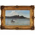 Aurélio de Figueiredo (1856-1916) - Paisagem do Rio deJaneiro. Óleo sobre tela, assinado cid e datado de 1895.29 x 45 cm.