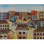 Manoel Martins (1911-1979), Cidade.Pintor, desenhista, ilustrador,gravador, escultor e ourives. Óleo sobre tela. Assinado, cid. 40 x 50 cm.