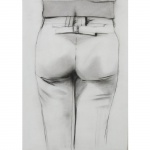 Luiz Paulo Bavarelli (1942),Figura de Costas. Desenhista,pintor, gravador e escultorbrasileiro. Desenho a carvãosobre madeira. 1981. 60 x 42 cm.