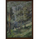 Gustavo DAllara (1865-1937), Paisagem com árvores. Desenho aquarelado. Assinado, cid. 32 x 33 cm.