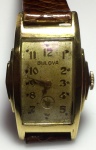 Lady Vintage – Relógio Bulova,  mecanismo a corda, caixa retangular de 25 X 33 mm folheada a ouro, década de 30