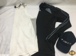 Lote de roupas masculinas para esporte composto por uma blusa regata branca da marca NIKE tamanho G , uma de manga comprida preta da marca ADIDAS CLIMA COOL tamanho G e um boné na cor azul com branco.