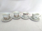 Lote 4 xícaras de cha   em porcelana. , decoradas .Sendo 3 xícaras em porcelana Pozzani, decoradas com por do sol e gaivotas, medindo 8,5cm de diametro e 7cm de altura e 1 xícara em porcelana, decorada com flores, medindo 8,5cm de diametro e 8cm de altura.