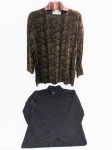 Kit 2 peças femininas com 2 blusas.Sendo 1 blusa no estilo cacharel, tamanho P, e 1 blusa estampada e aveludada, tamanho único, marca Algodão & Cia.