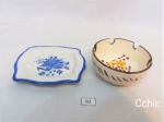 Lote 2 peças petisqueira e cinzeiro em ceramica, pintados