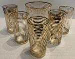 ART DECO - lote contendo: 5 copos com balde em vidro grosso com detalhes em dourado.