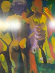 Quadro óleo s/ papel, assinatura ilegível, medindo: 1,05 m x 82 cm