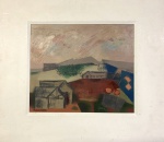 Quadro óleo s/ cartão, assinatura ilegível, medindo: 39 cm x 33 cm e 53 cm x 57 cm