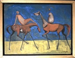 Quadro aquarela s/ papel colado em madeira, atribuído a carybe, medindo: 29 cm x 23 cm