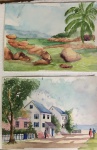pintura 2 aquarelas s/cartão assinado georgina  medindo 24x31 , 23x30