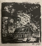 GOELDI, OSWALDO ( 1895-1961) - xilogravura em papel de arroz, medindo: 20 cm x 20 cm (Emoldurado)