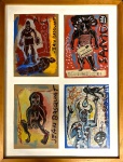 Jean-Michel BASQUIAT (Attrib.) (1960-1988) - Raridade, 4 cartões, tecnica mista e collage s/ cartão, medindo: 15 cm x 21 cm cada e total 41 cm x 54 cm (todas obras estrangeiras são consideradas automaticamente atribuídas)