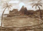 Paisagem aguada s/ nanquim, (sem moldura), assinatura ilegível, medindo:  50 cm x 70 cm.