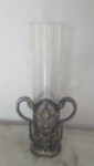 Antigo enfeite em metal e vidro - Altura: 19 cm