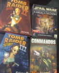 Quatro jogos para CP -jogo pc  commandos: um chamado do dever, Jogo game pc Ameaça Fantasma, Star Wars, Jogo pc  Tomb Raider III: Adventures of Lara Croft  Box Scan, Tomb Raider II Starring  Lara Croft .