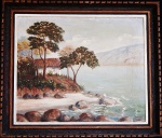DURROQUE " Angra dos Reis", óleo sobre tela, assinado, datado de 1958 e rica moldura de madeira kaminagai. Medida da tela 50 x 60cm e com moldura 64 x 74cm.