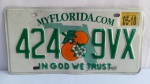 Placa automotiva americana , Florida, IN GOD WE TRUST, conforme fotos apresenta desgastes; aprox. 30,5 x 15cm