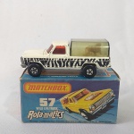 Matchbox Superfast Lesney antigo na caixa original. Miniatura diecast escala 1/64 - #57 Ford Wild Life Truck Rola-matics. Com a data 1973, fabricado na Inglaterra - Brinquedo antigo