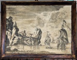 Grandioso quadro em madeira com litografia " Caravelas" , emoldurado com detalhes em Ouro envelhecido.  Dimensões: 95 cm x 115 cm.