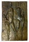 CARYBE (1911-1997) - Espetacular, graciosa e única placa em alto relevo em bronze patinado, representando Maternidade, medindo: 78 cm x 50 cm