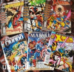 Seis revistas, Homem aranha,tres X -Men, Marvel e os melhores do mundo.