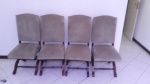 4 cadeiras de madeira nobre, forradas em tecido acolchoado. Retirada em Jacarepaguá.