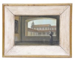 José Lima- " Interior de Convento ", óleo sobre madeira industrializada. Assinado cie. Ex coleção Dr. Ernane Galvêas. Med. 16 x 24 cm e 27,5 x 35 cm com moldura.