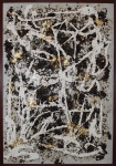 André Pompeu, Técnica mista sobre tela, com folha de ouro e erva-mate, medindo 55 x 38 cm.