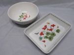 Lote de duas peças, composto de refrataria retangular e 1 bowl em porcelana japonesa, medindo o refratário 32 cm de largura x 7 cm de diâmetro