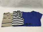 Lote de 3 camisas de algodão, composto por duas regatas listras tamanho P, e uma meia manga azul tamanho M