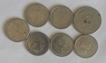 Uma moeda de 10 cruzados 1988 e seis moedas de 1 cruzados de 1986,1987 e 1988