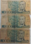 Tres cédulas de cem mil cruzeiros, Juscelino Kubitschek,  no estado.