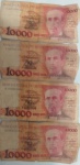 Quatro cédulas 10.000 dez mil cruzados (10,00 Cruzados Novos)retrato de Carlos Ribeiro Justiniano das Chagas (1879-1934), baseado em foto de 1931, tendo, à esquerda, gravura representando esquema clássico do ciclo evolutivo do protozoário "Trypanosoma cruzi" (o barbeiro).