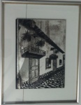 Antigo quadro  desenho em vidro  - Medidas: 40x50 cm