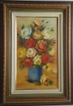 Belo quadro óleo sobre tela "Flores" moldurado,assinatura não identificado - Medidas: 52X72 cm E 28X49 cm