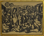 E.DI CAVALCANTE- "RODA DE SAMBA", Nanquim sobre papel, ACID, Med: 45 x 56 cm