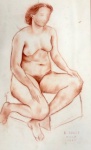 BURLE MARX ,"Figura Feminina", desenho a sanguínea sobre papel, emoldurado, 41x25 cm