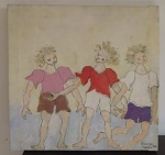 Evandro Tadeu, OST, "Crianças", med. 40x40cm. Ass. CID. Pintor NAIF Mineiro.