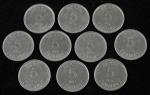 Lote composto por 10 moedas de 5 cruzados, sendo 9 cunhadas em 1986 e 1 em 1997.