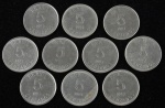 Lote composto por 10 moedas de 5 cruzados, cunhadas em 1987.