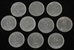 Lote composto por 10 moedas de 5 Cruzados, sendo 4 cunhadas em 1986, 2 cunhadas em 1987 e 4 cunhadas em 1988.