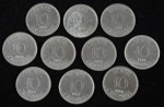 Lote composto por 10 moedas de 10 Cruzados, cunhadas em 1988.