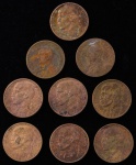 Lote composto por 9 moedas de 20 centavos, sendo 2 cunhadas em 1946, 1 cunhada em 1948, 3 cunhadas em 1949 e 3 cunhadas em 1950.